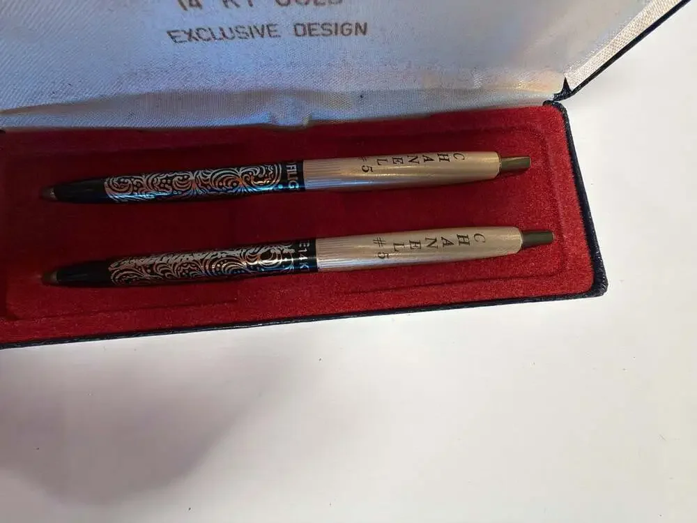 Vintage Arpege Chanel No. 5 14kt Gold Filigree Perfumed Writing Ballpoint Pens S